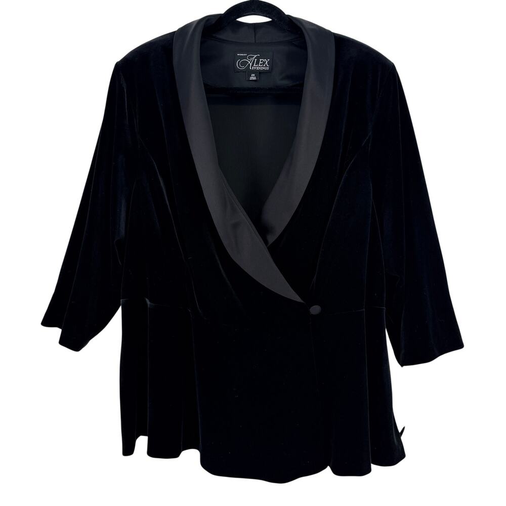 Alex Evenings Womens Satin-Collar Velvet Peplum Top Plus Size 2X